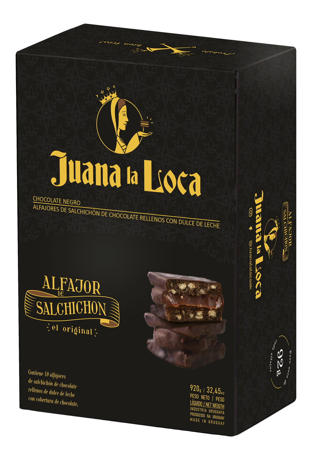 JUANA LA LOCA - Alfajor de salchichón bañado de chocolate negro X10 unidades -920g