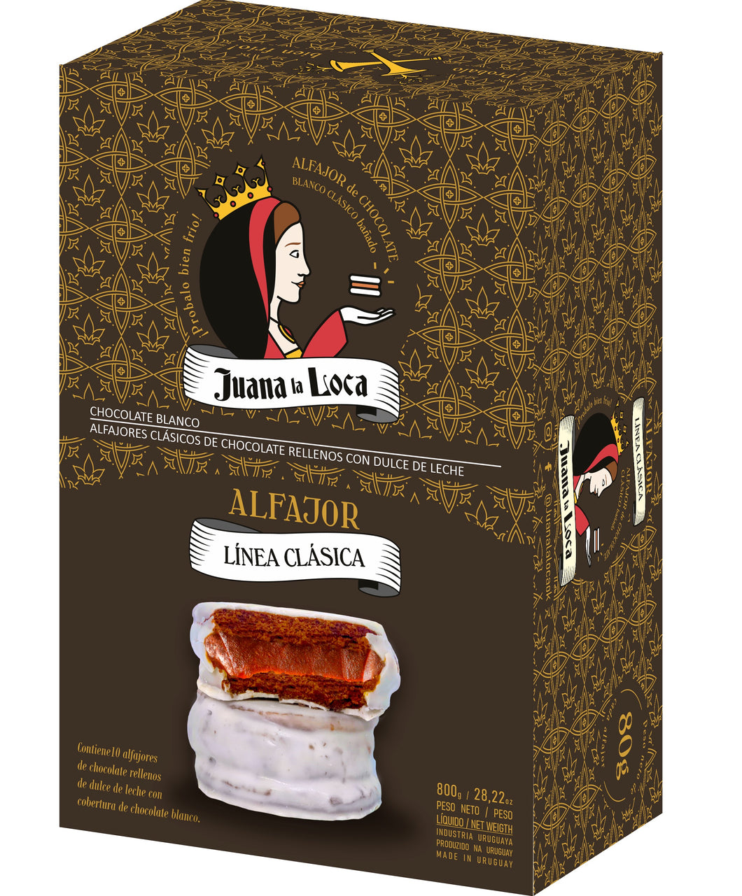 JUANA LA LOCA - Alfajor clásico bañado de chocolate blanco X10 unidades - 920g